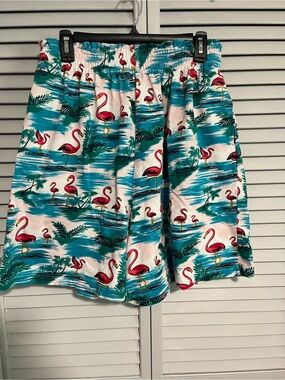 Bechamel Pink Flamingo Print Casual Elastic Waist Shorts